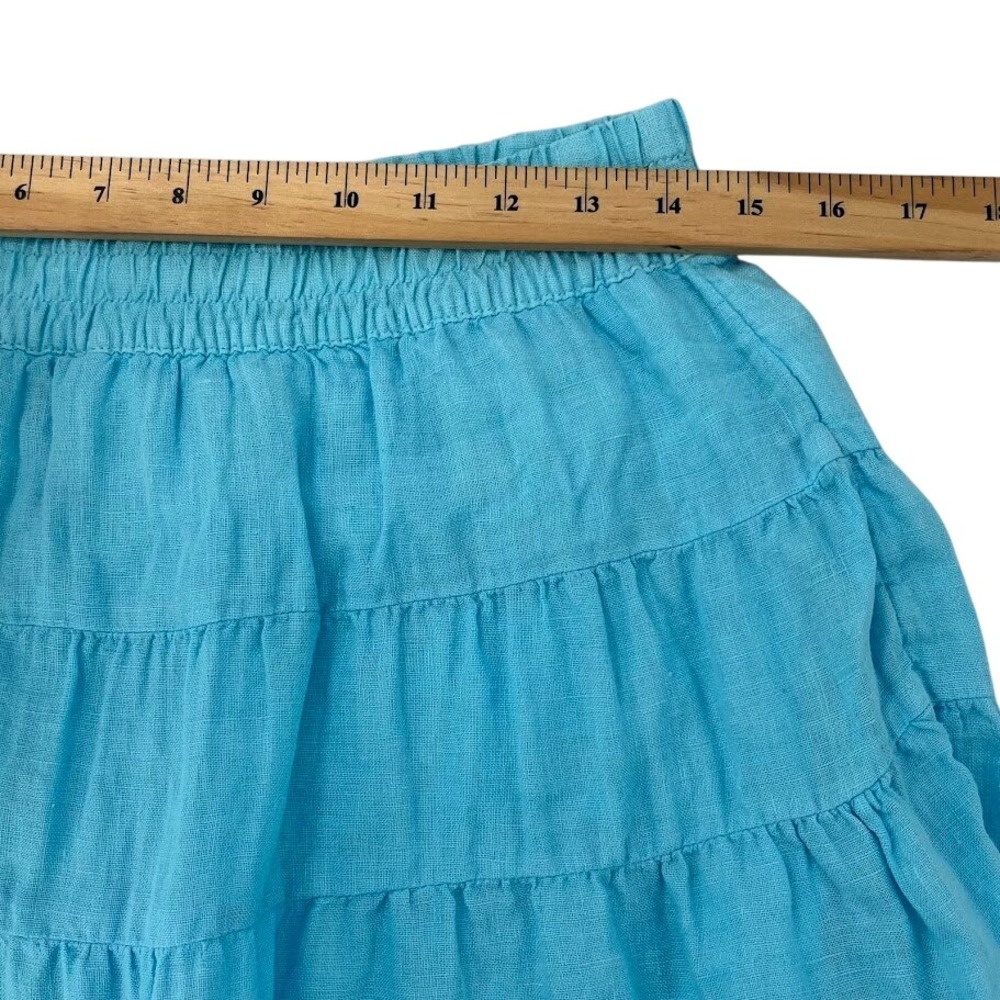 House of Harlow 1960 Mini Skirt Womens L Blue Excellent Linen Tiered Boho - Picture 5 of 6